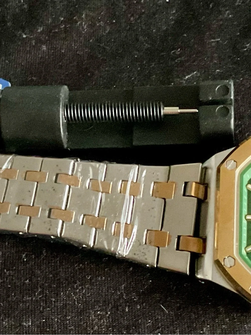 NIB Green and Gold Octagonal Square S/S Heroforce Watch Waffle Dial + Tool